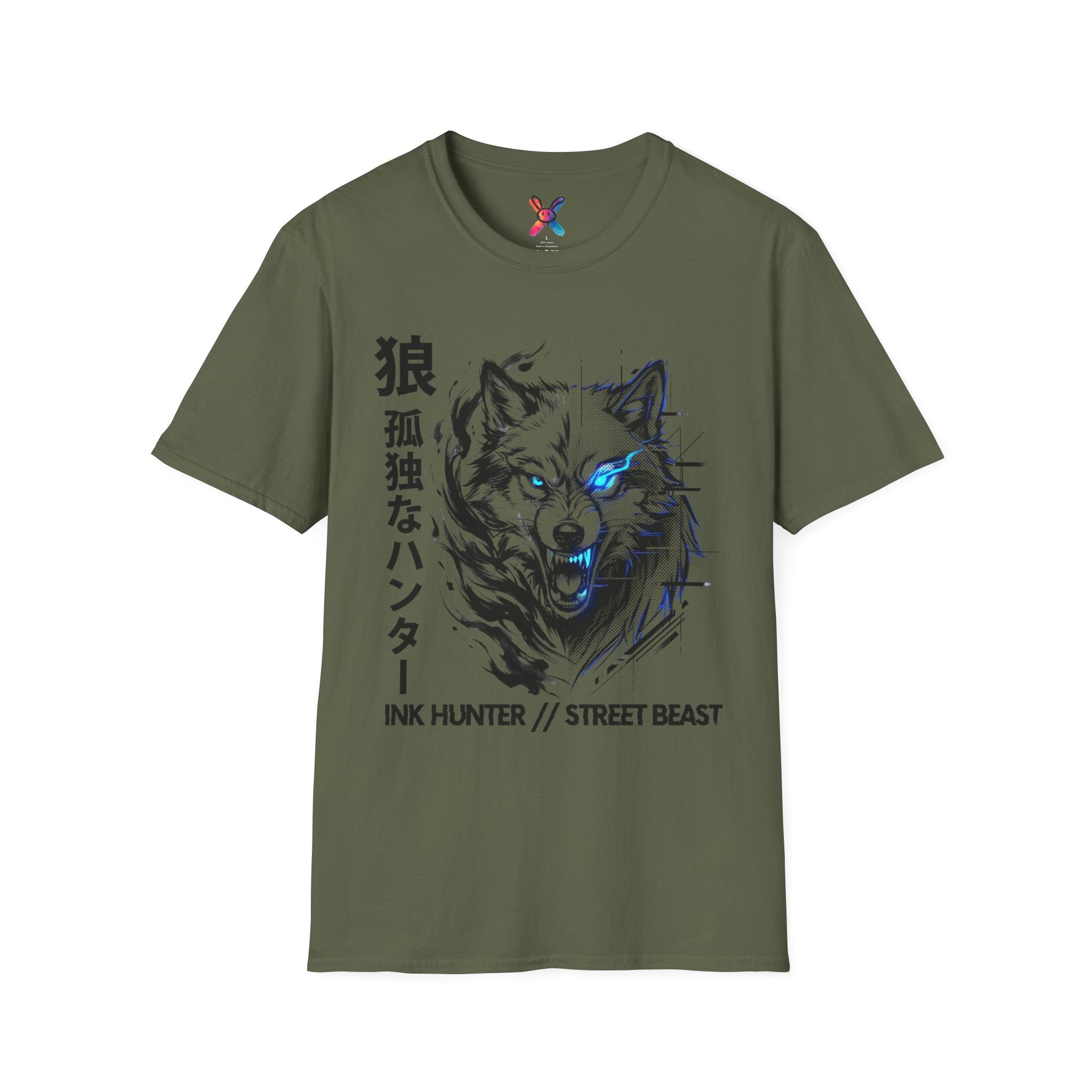 Ink Hunter T-Shirt — Cyber Wolf Glitch Tee